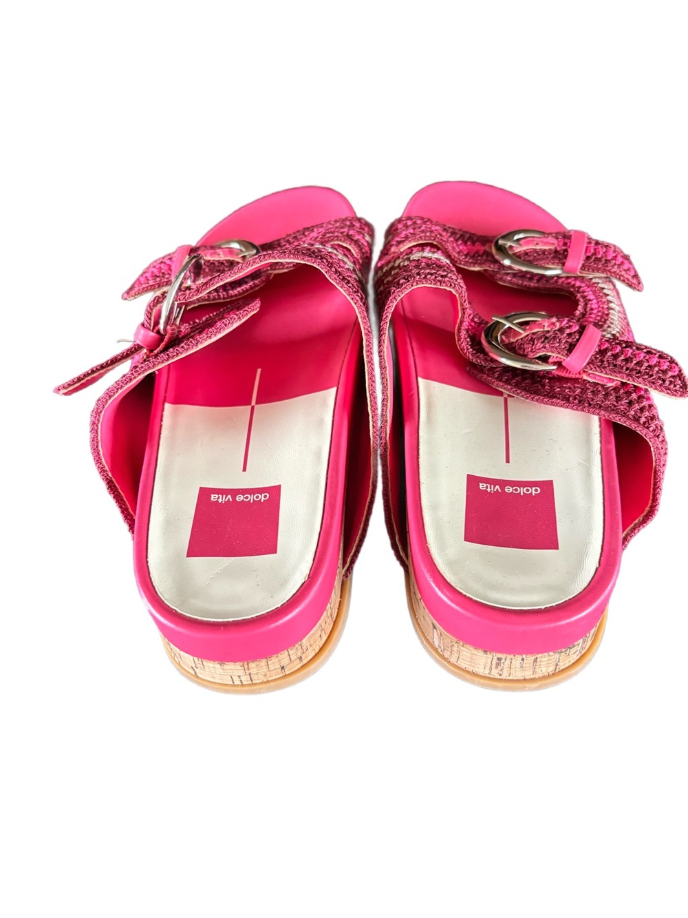 Dolce Vita Hot Pink Crochet Double-Buckle Slide Mules - Picture 7 of 7